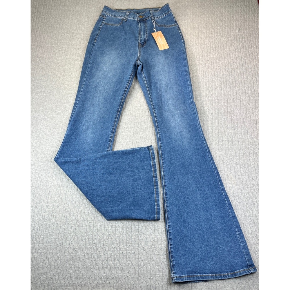 New SHEIN SXY Bootcut Flare Jeans Women 30 Blue High Waisted Bell Bottom Denim